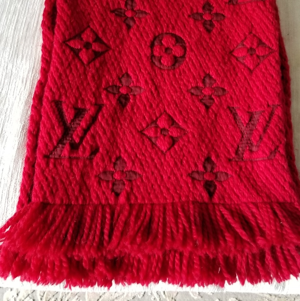 Louis Vuitton Logomania Red Wool Silk Scarf